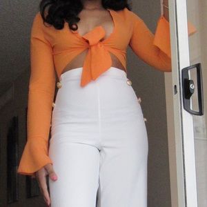 Tie Front Bell Sleeve Crop Top